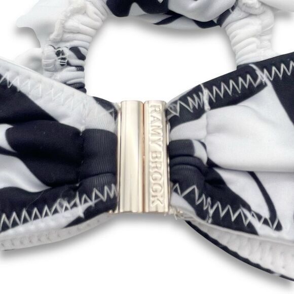 NET Ramy Brook Marie Bikini Top Size XS Black White Palm Print Halter Swim $128 - Picture 6 of 13